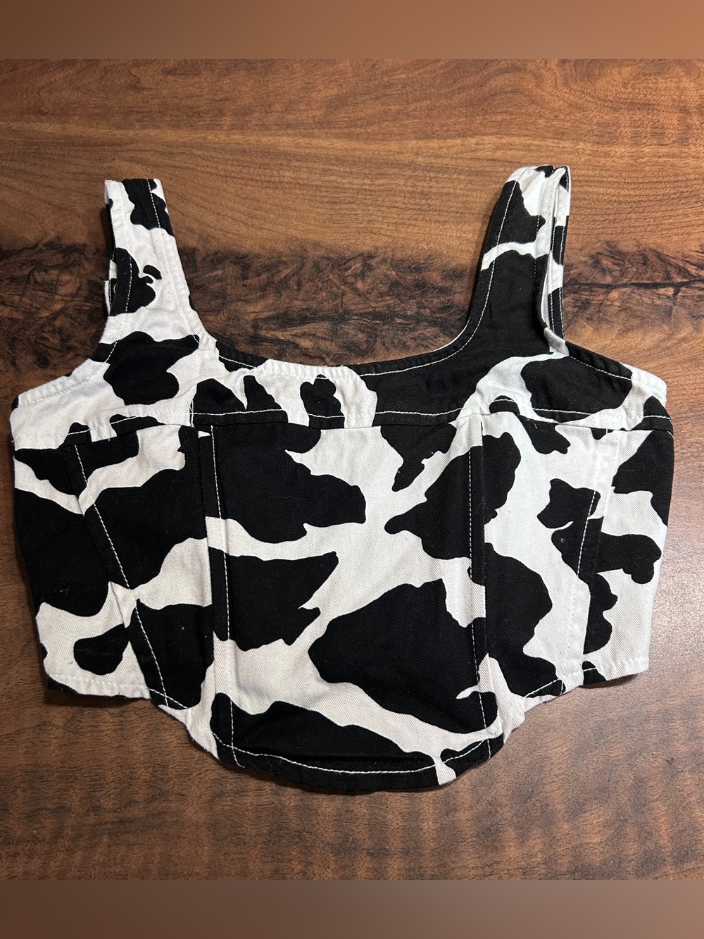 Lone Star Cow Print Structured Denim Corset Crop Top